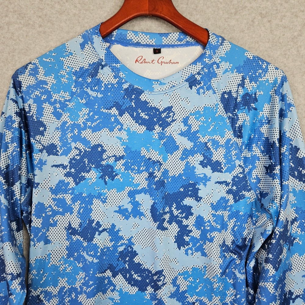 Robert Graham Swim Rashguard Mens Small Blue Digital Camo UPF 50+ Long Sleeve